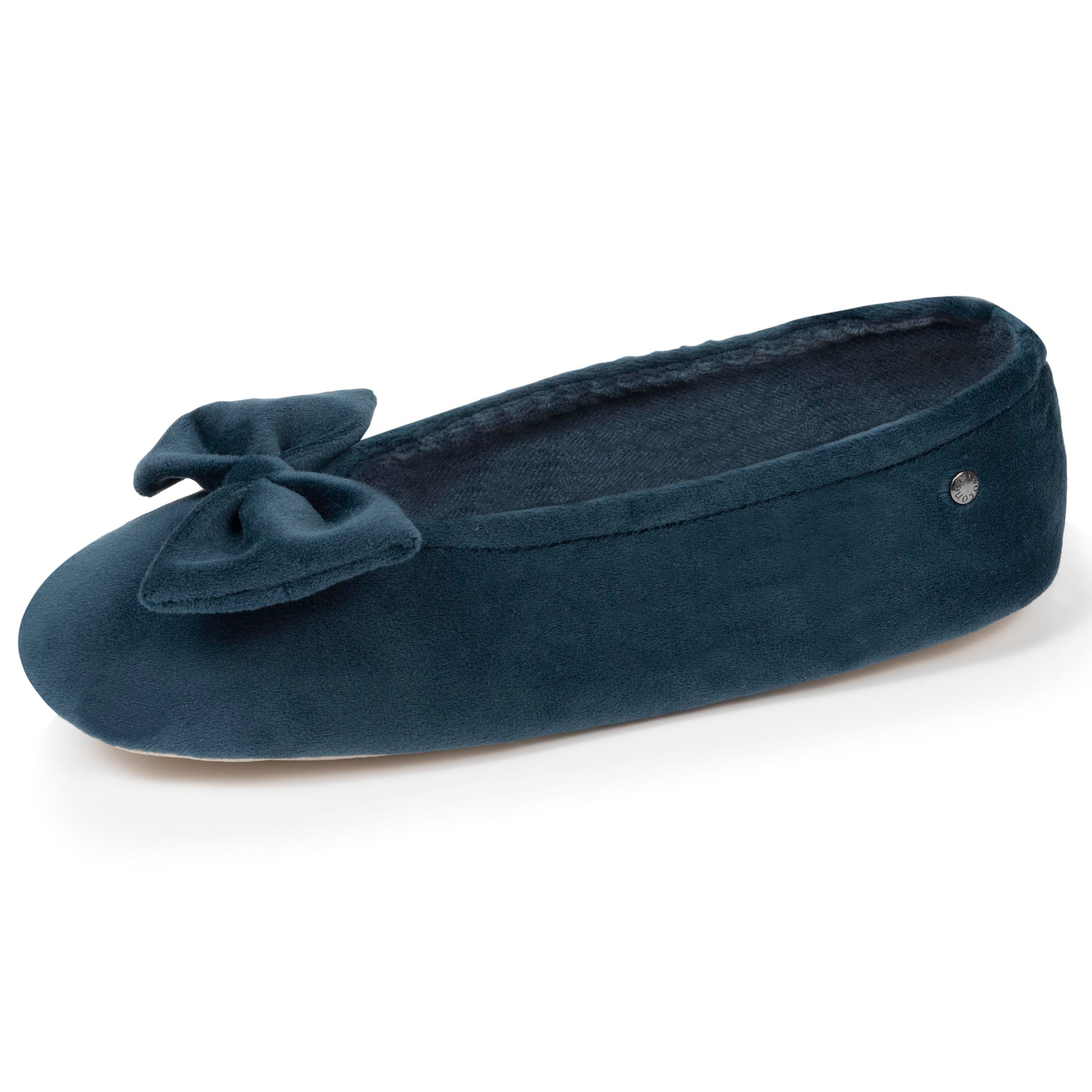 isotoner-chaussons-ballerines-femme-grand-n-ud-bleu-canard image 1