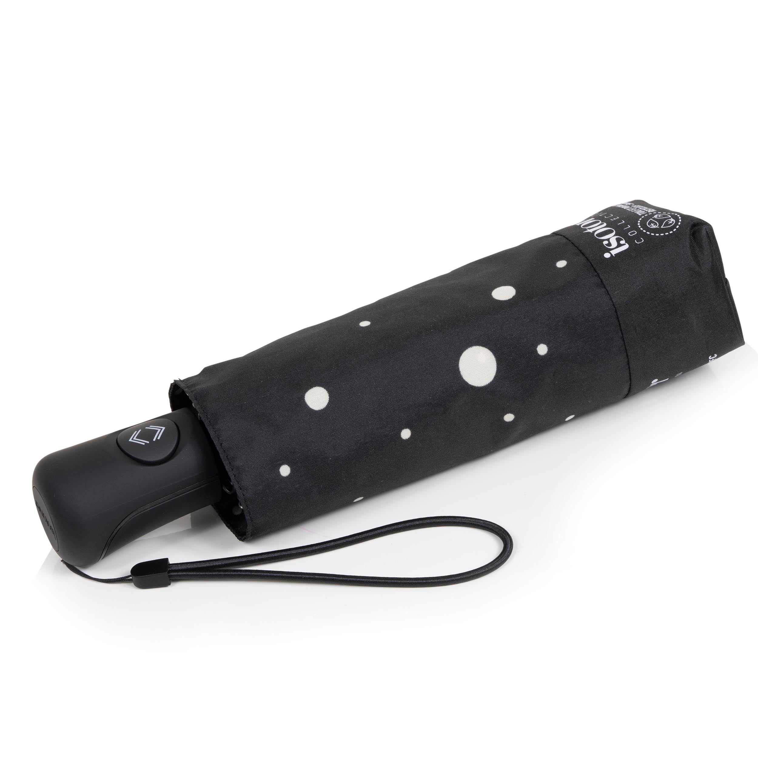 isotoner-parapluie-mini-auto-pois-noir-jaune image 1