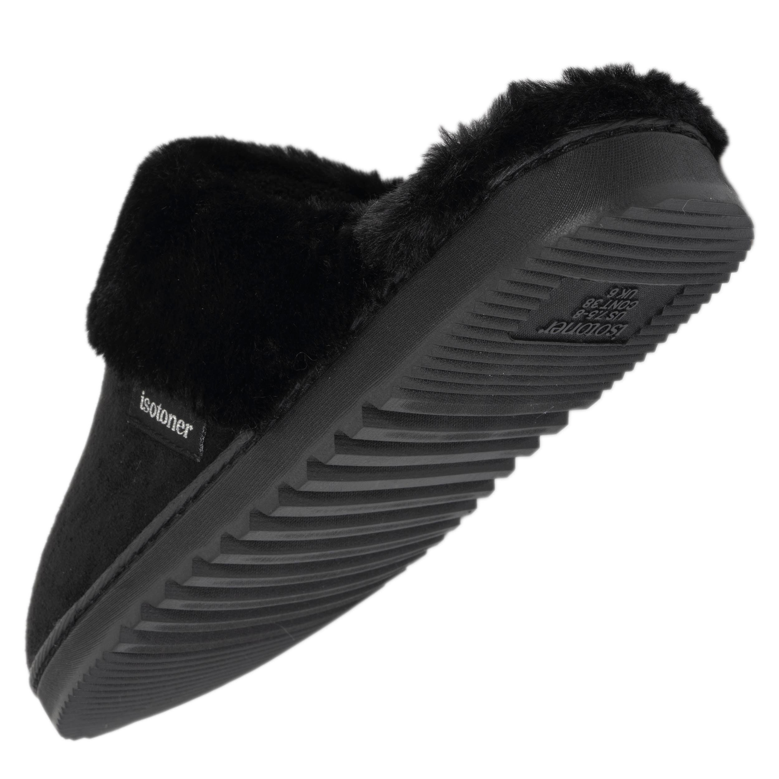 isotoner-chaussons-mules-femme-noir-fourrure image 5