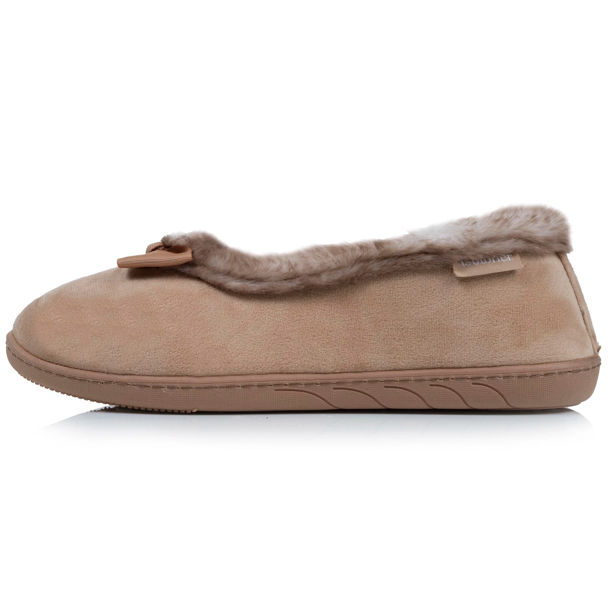 isotoner-chaussons-ballerines-recycl-es-femme-camel image 4