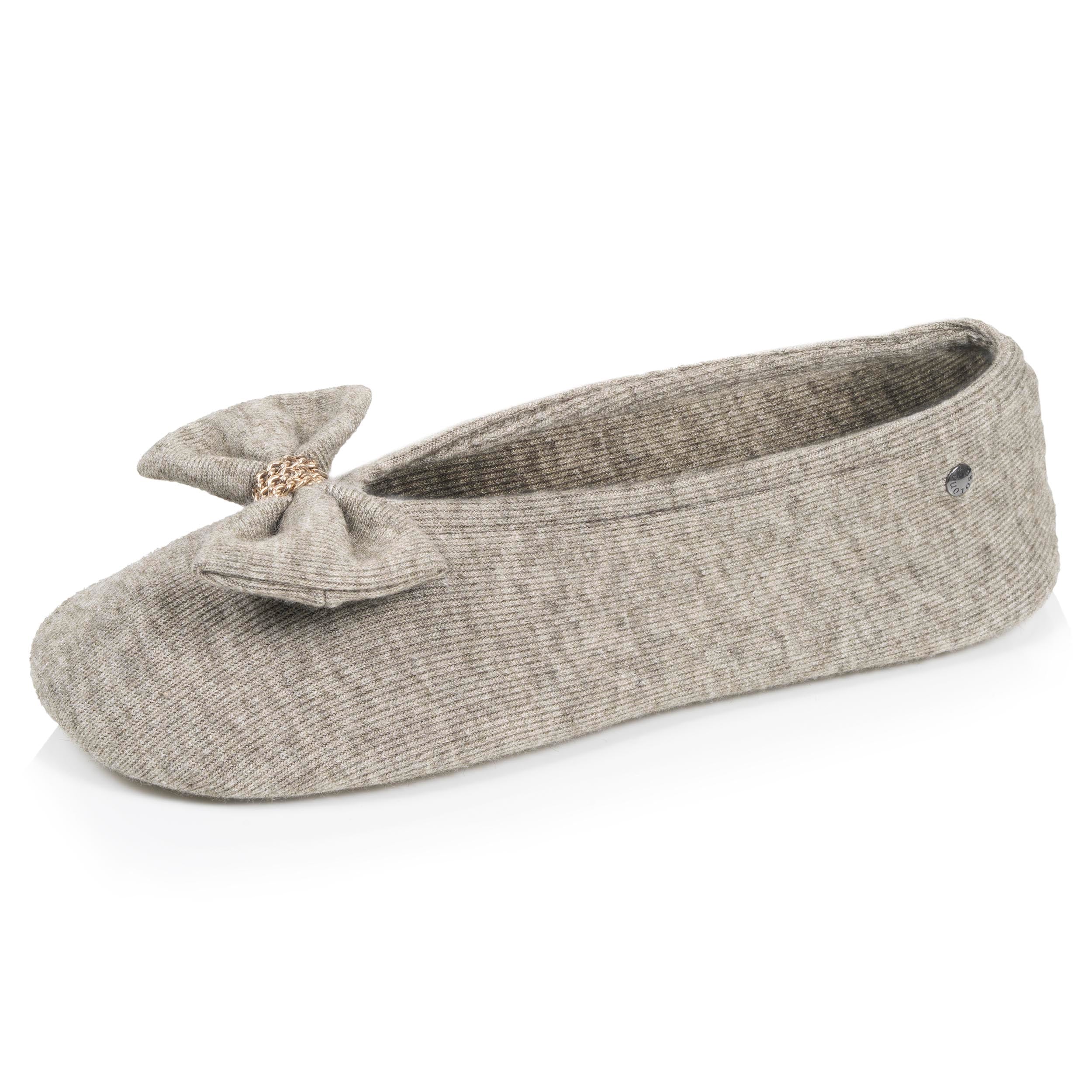isotoner-chaussons-ballerines-femme-grand-n-ud-kaki image 2