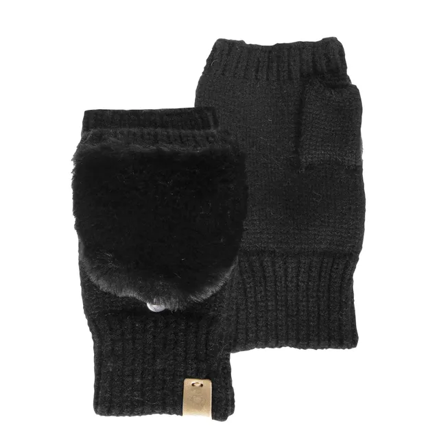 isotoner-mitaines-femme-maille-fourrure-noir image 1