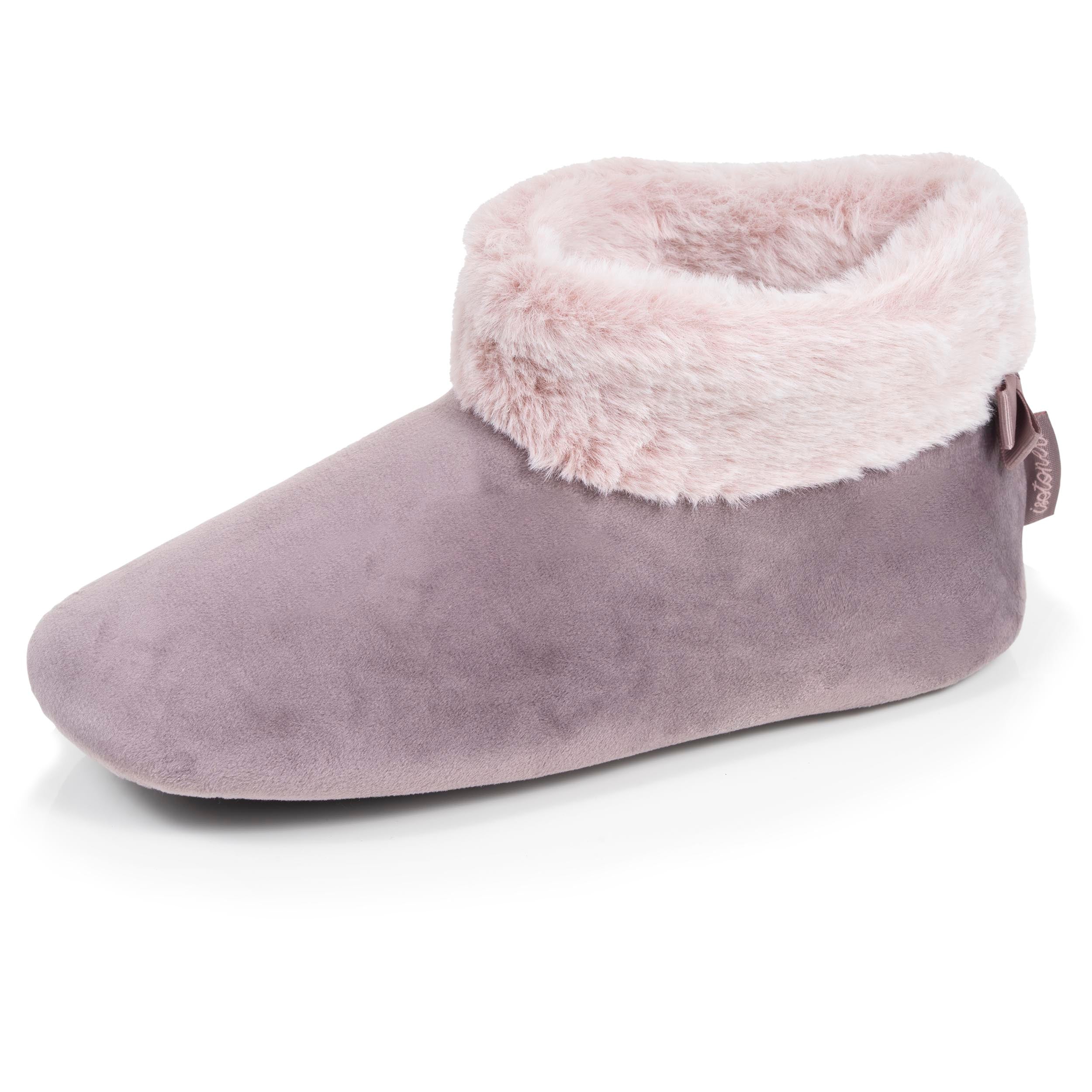 isotoner-chaussons-bottillons-femme-microvelours-taupe image 1