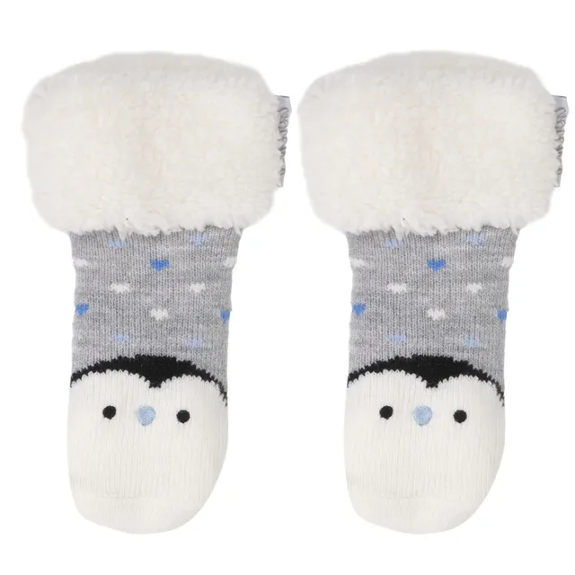 isotoner-chaussettes-fourr-es-enfant-gris-chin-pingouin-antid-rapantes image 1