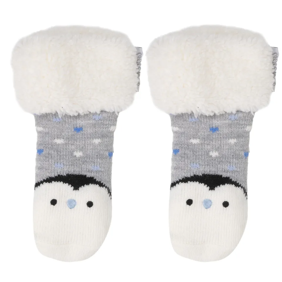 isotoner-chaussettes-fourr-es-enfant-gris-chin-pingouin-antid-rapantes image 1