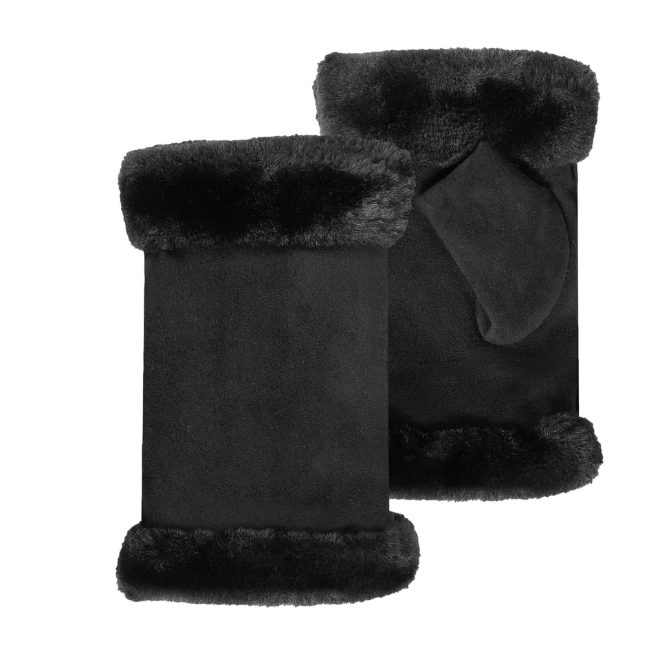 isotoner-mitaines-femme-bord-imitation-fourrure-noir image 1