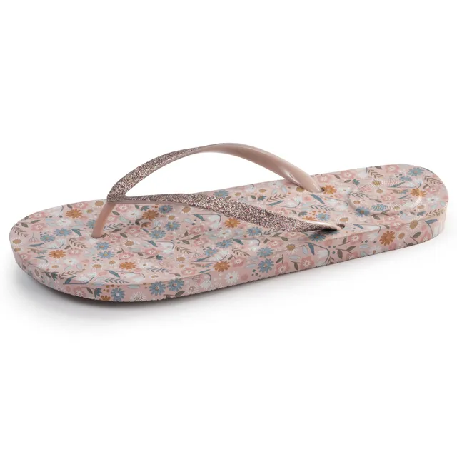 isotoner-tongs-femme-fleurs-taupe-everywear-confort image 1