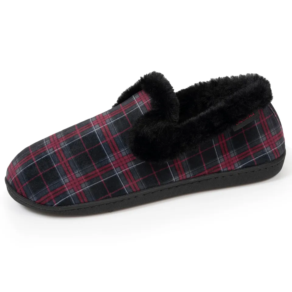 isotoner-chaussons-charentaises-femme-tartan-bordeaux image 1