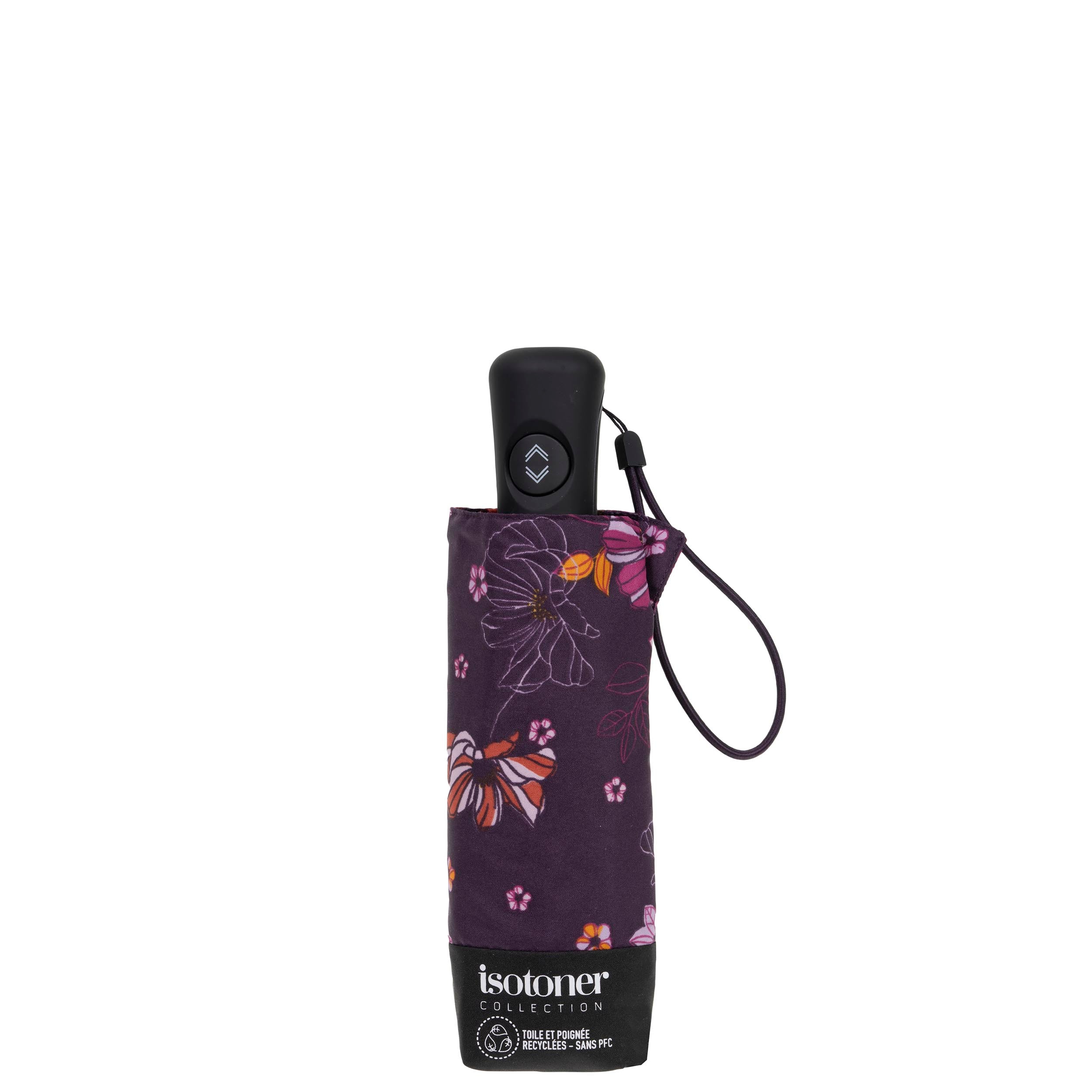 isotoner-parapluie-mini-auto-fleurs-aubergine image 4