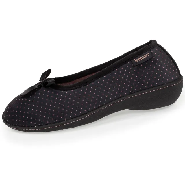 isotoner-chaussons-ballerines-talon-femme-noir-pois image 1