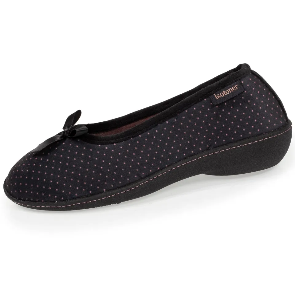 isotoner-chaussons-ballerines-talon-femme-noir-pois image 1