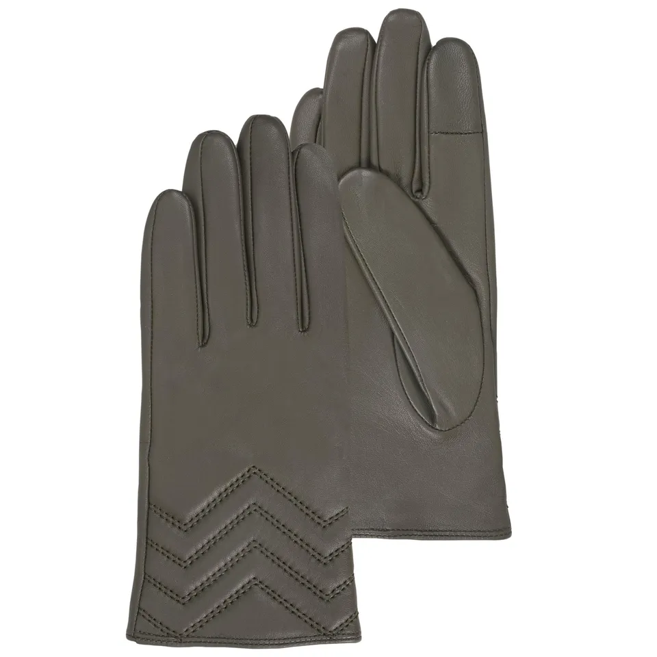 isotoner-gants-femme-cuir-d-agneau-kaki-surpiq-res image 1