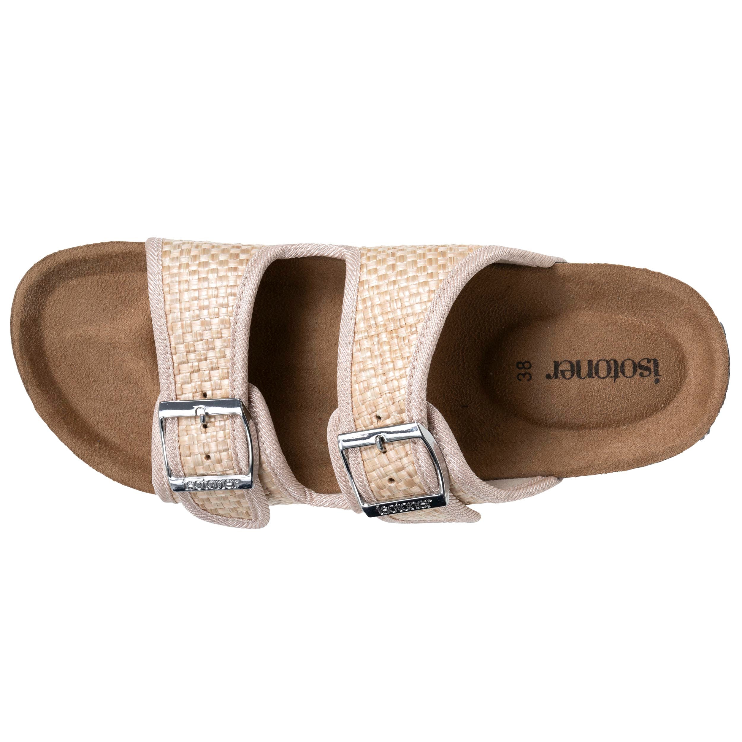 isotoner-mules-sandales-femme-double-bride-rafia-beige image 3