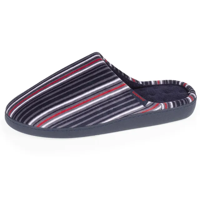 isotoner-chaussons-mules-homme-rayures-bleues-m-moire-de-forme image 1