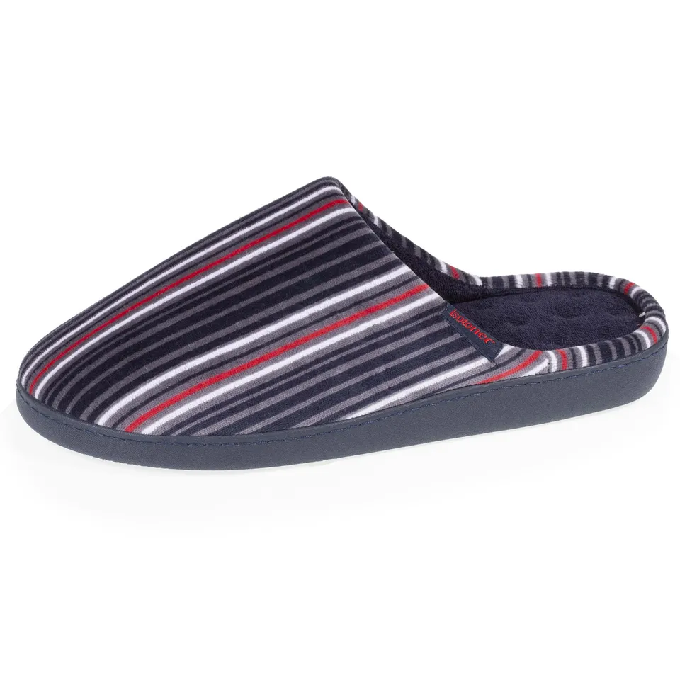 isotoner-chaussons-mules-homme-rayures-bleues-m-moire-de-forme image 1