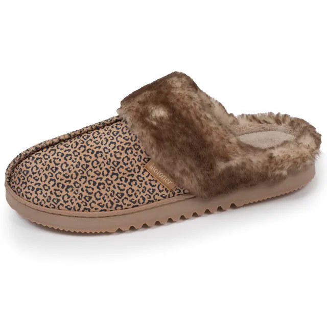 isotoner-chaussons-mules-femme-l-opard-beige-semelle-crant-e image 1