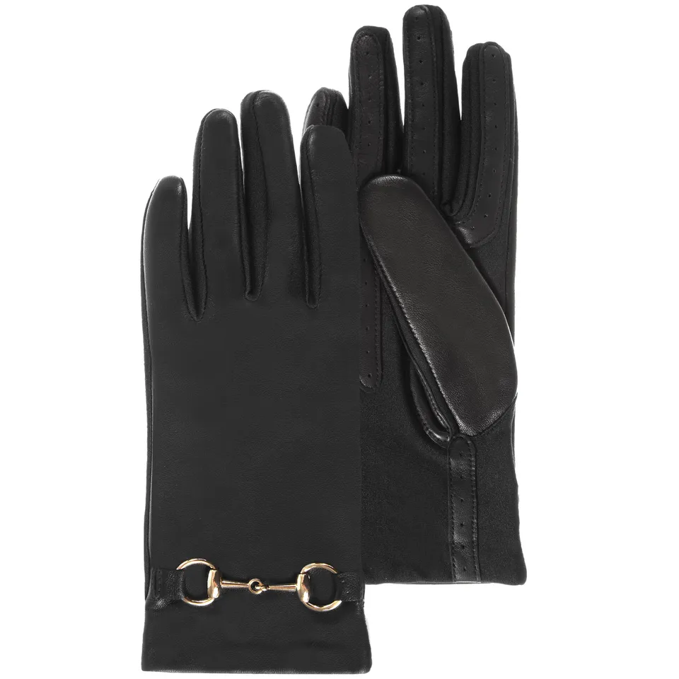 isotoner-gants-femme-cuir-d-tail-mors-noir image 1