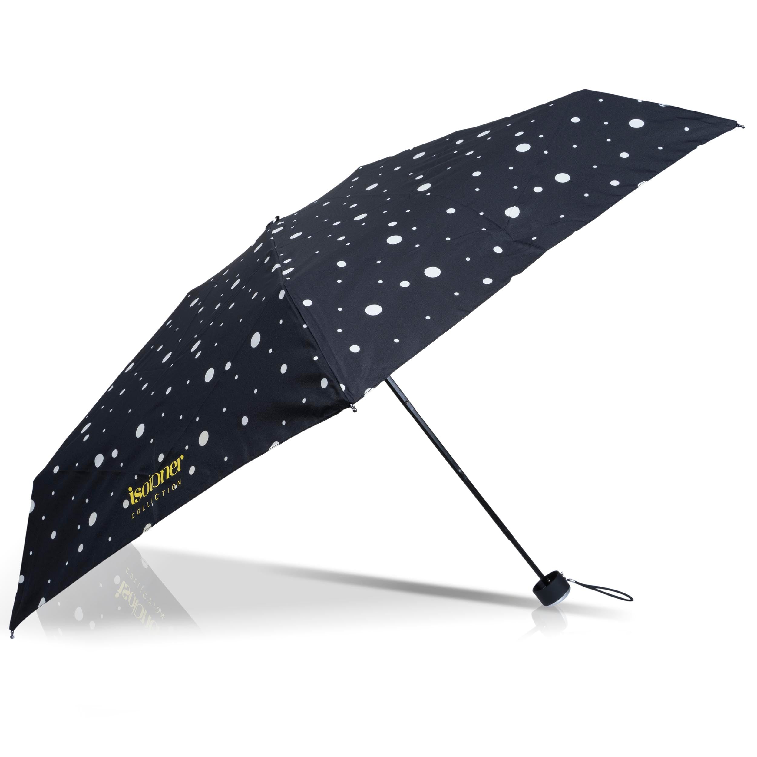 isotoner-parapluie-mini-slim-pois-noir-jaune image 2