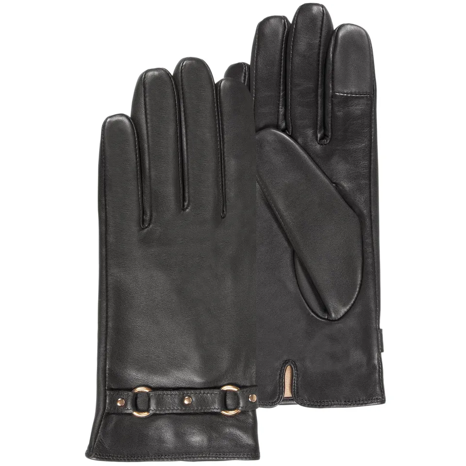 isotoner-gants-femme-tactiles-cuir-agneau-noir-anneaux image 1