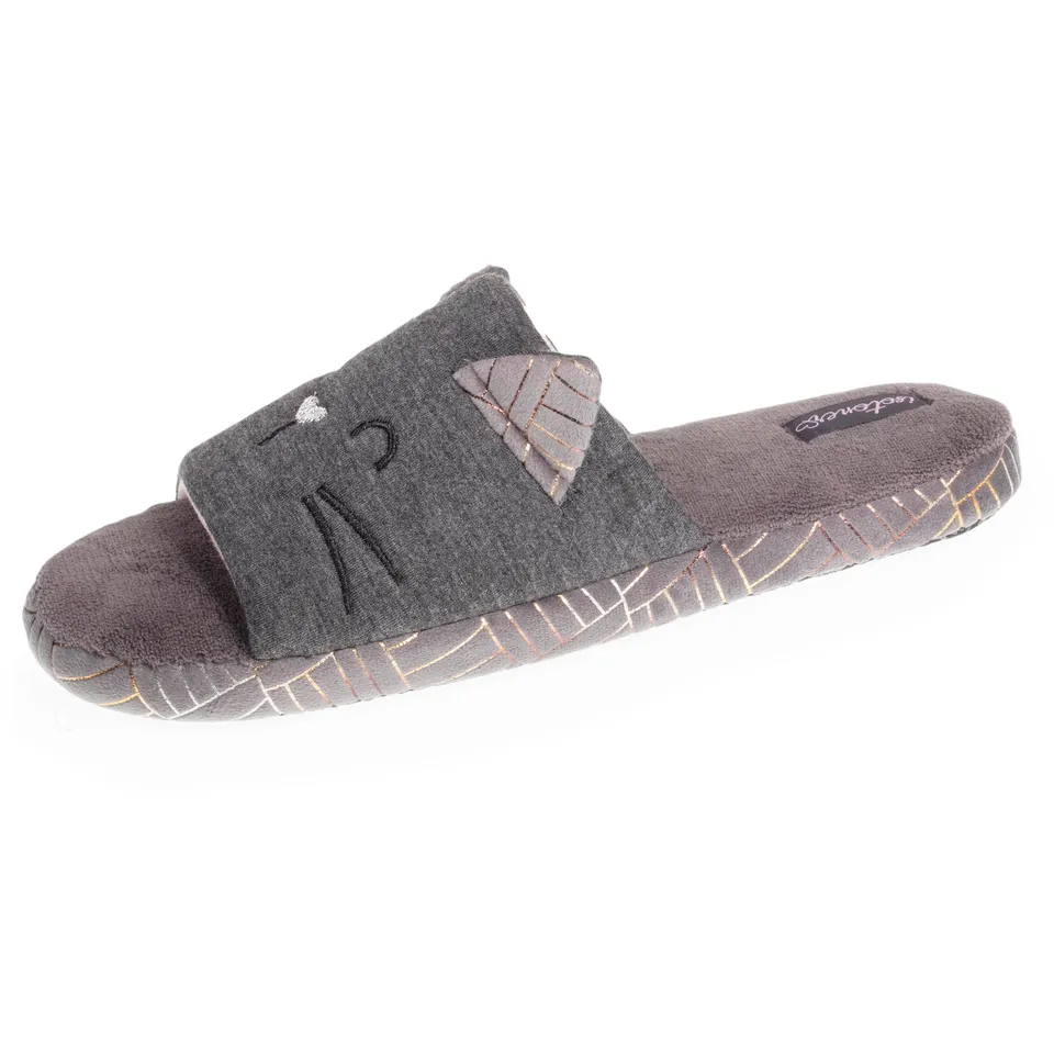 isotoner-chaussons-sandales-mules-femme-3d-gris-chin-fonc image 1