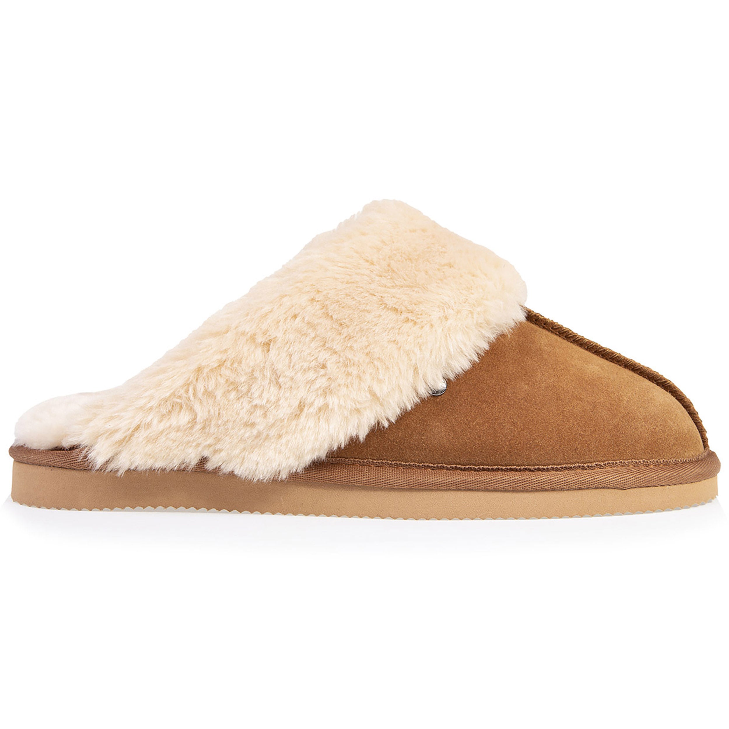 isotoner-chaussons-mules-fourr-es-femme-camel-premium-cuir image 8