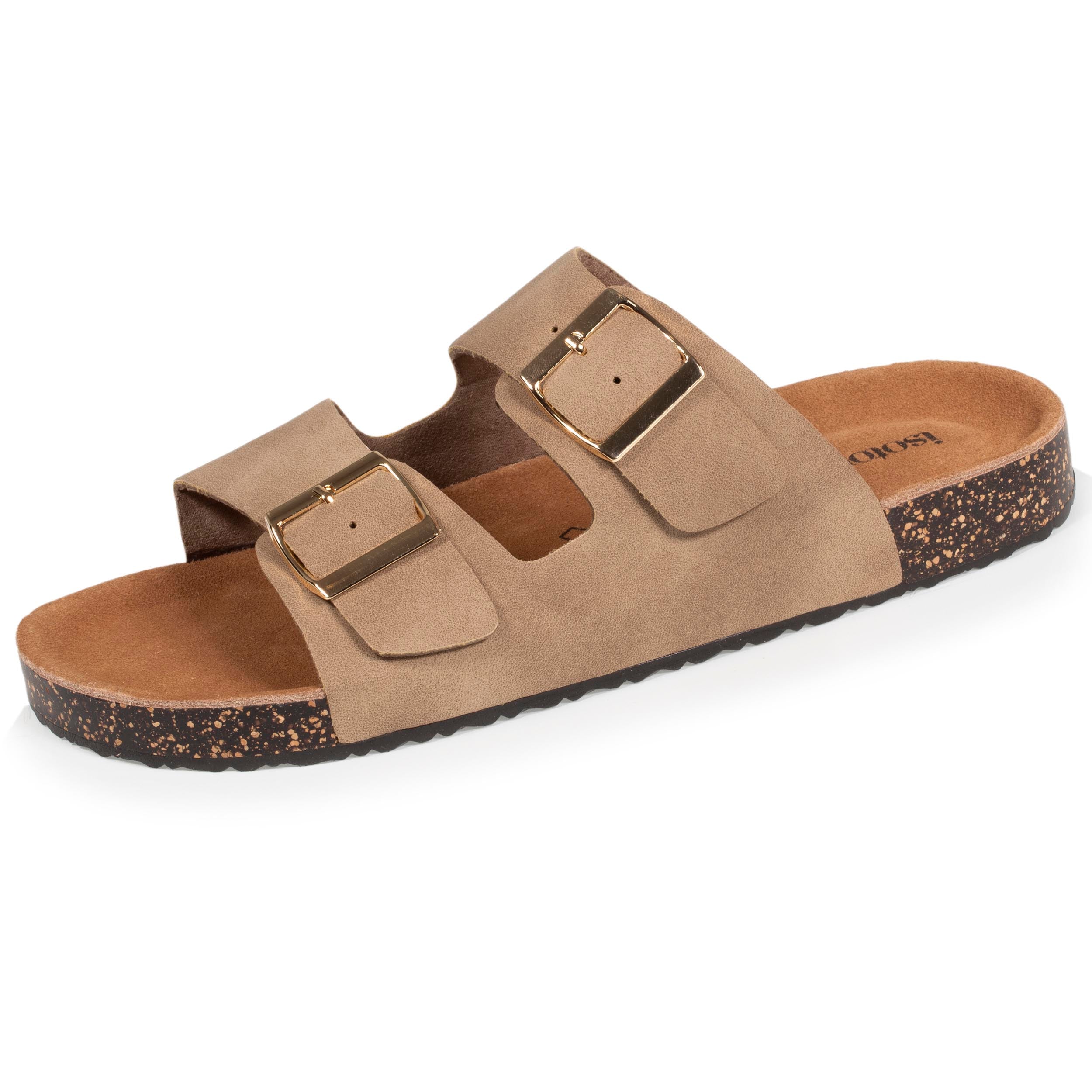 isotoner-mules-sandales-femme-double-bride-taupe image 1