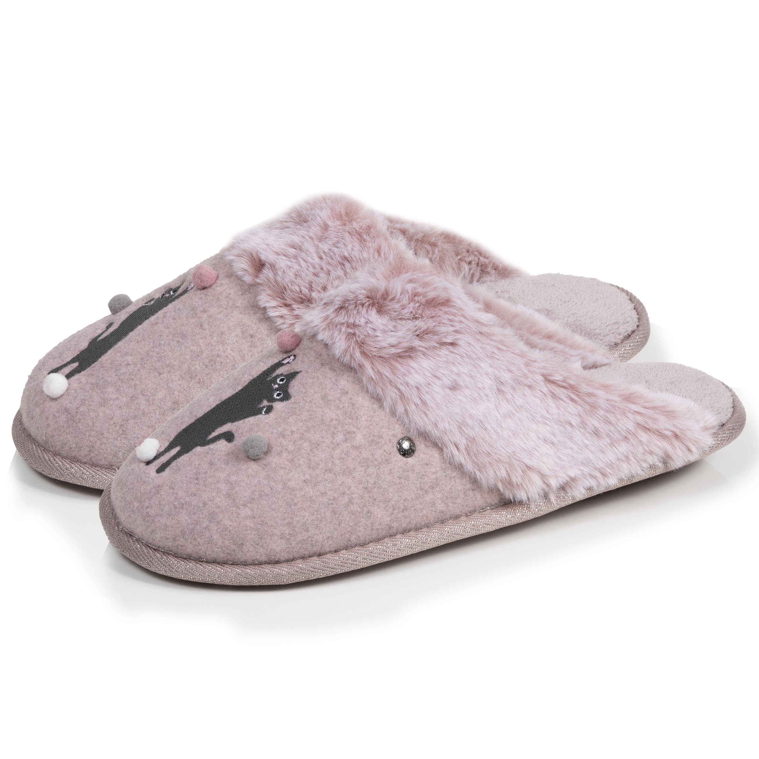 isotoner-chaussons-mules-femme-plates-rose-chin-feutrine-confort image 1