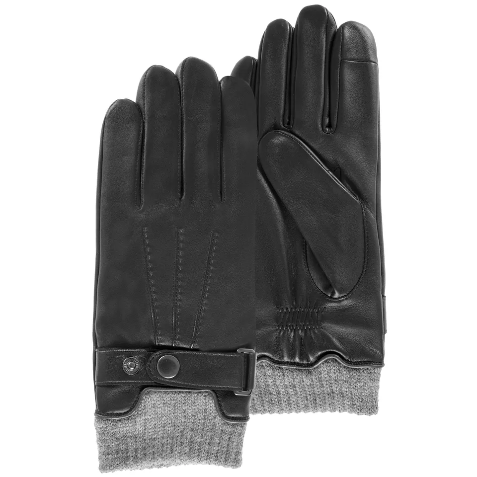 isotoner-gants-homme-tactiles-cuir-agneau-noir image 1