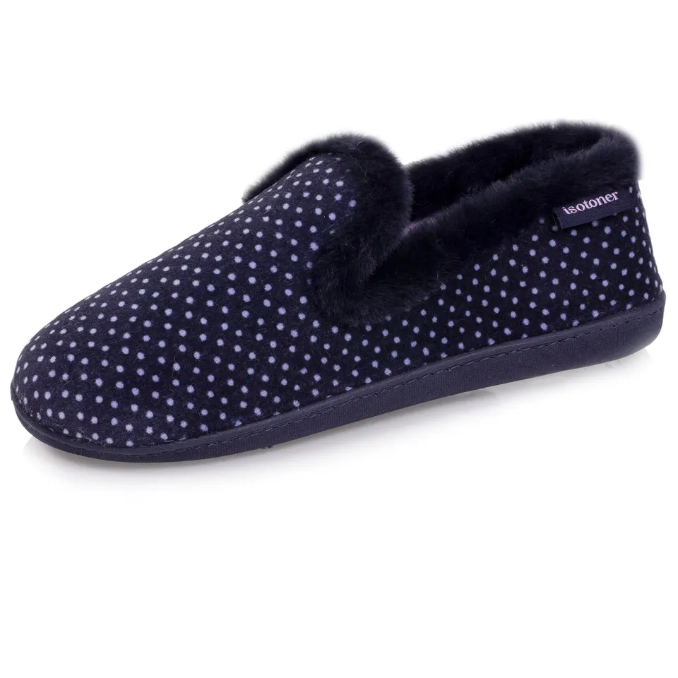 isotoner-chaussons-charentaises-femme-pois-marine-velours image 1
