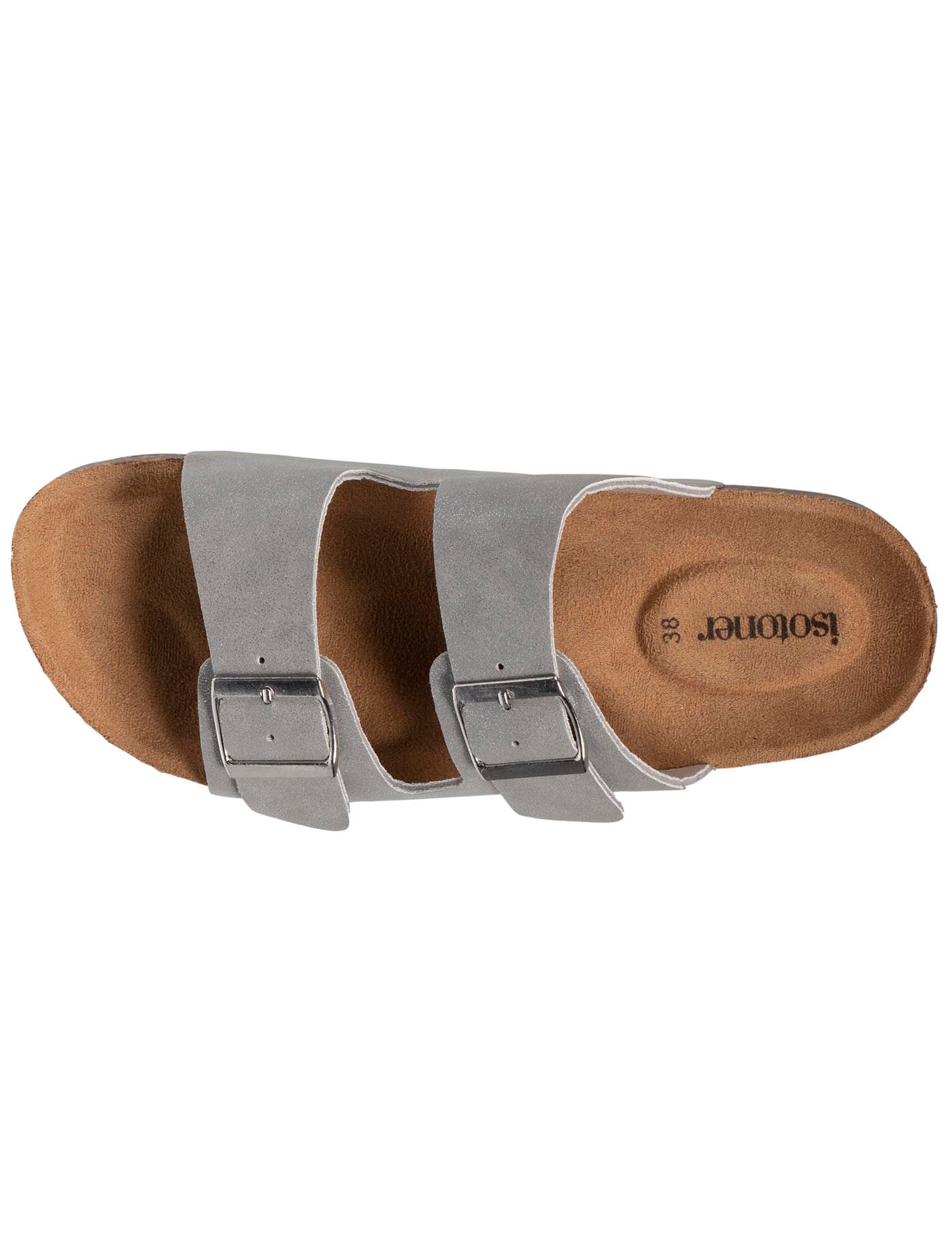 isotoner-mules-claquettes-femme-double-bride-gris-paillet image 7