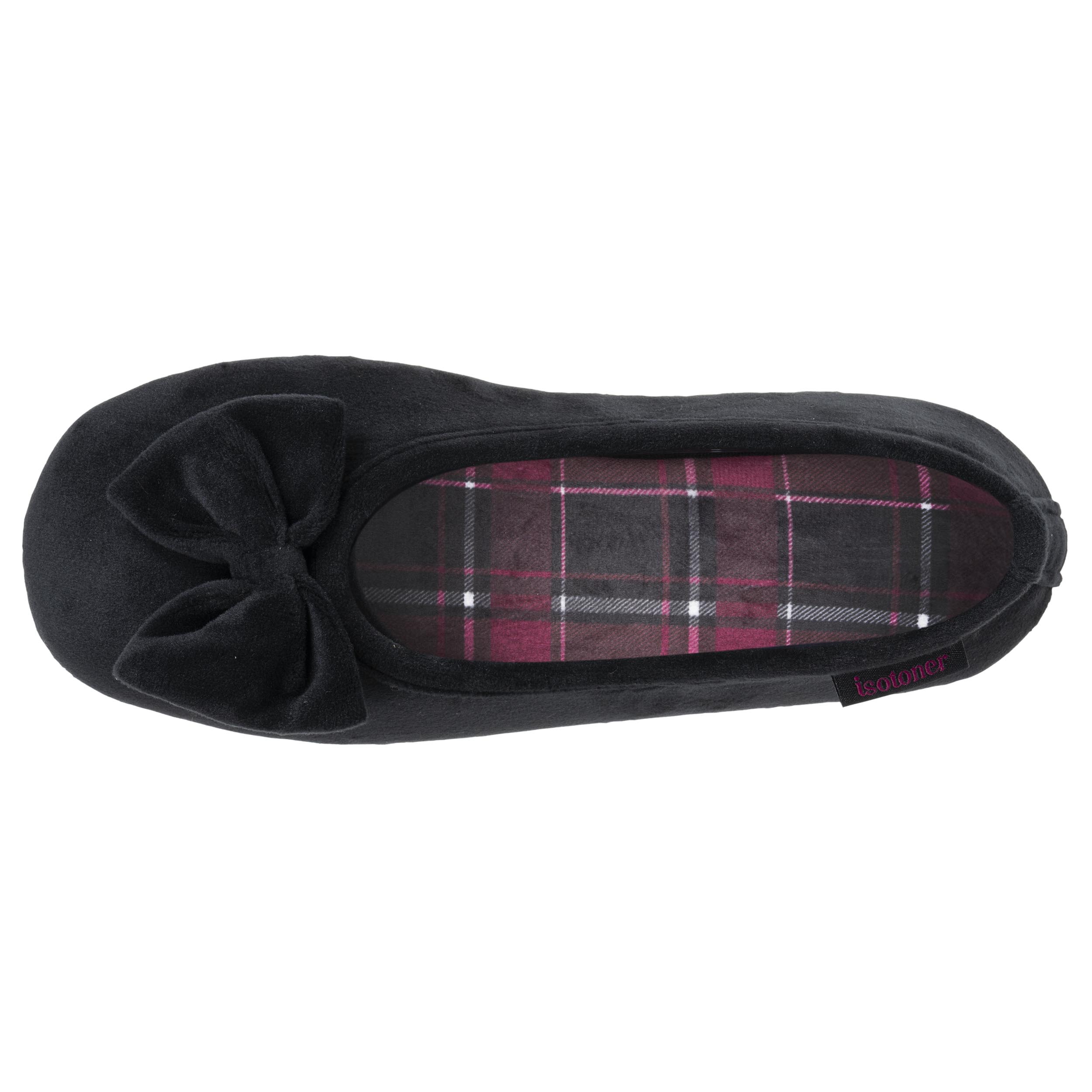 isotoner-chaussons-ballerines-femme-noir-int-rieur-carreaux-rouges image 3