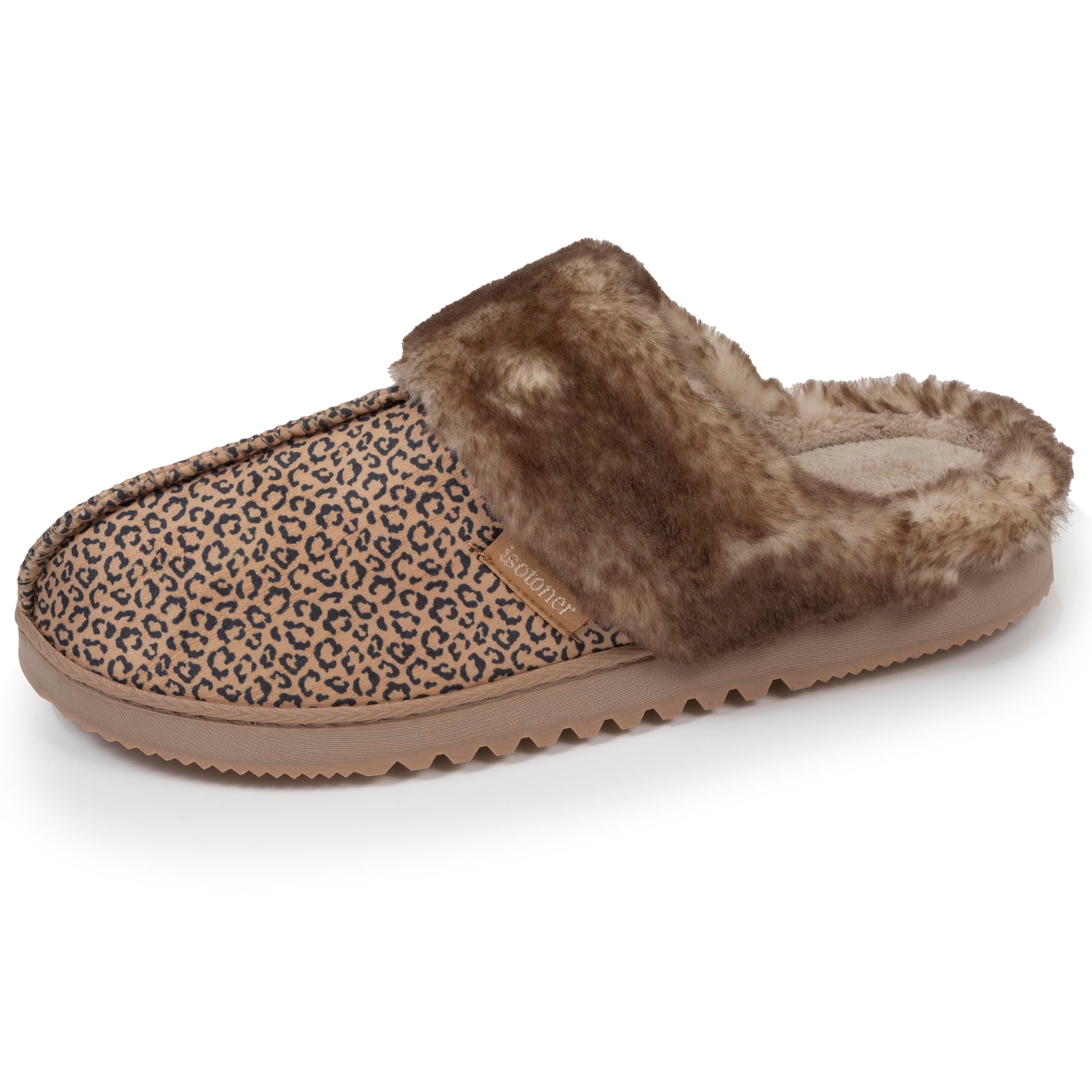 isotoner-chaussons-mules-femme-l-opard-beige-semelle-crant-e image 1