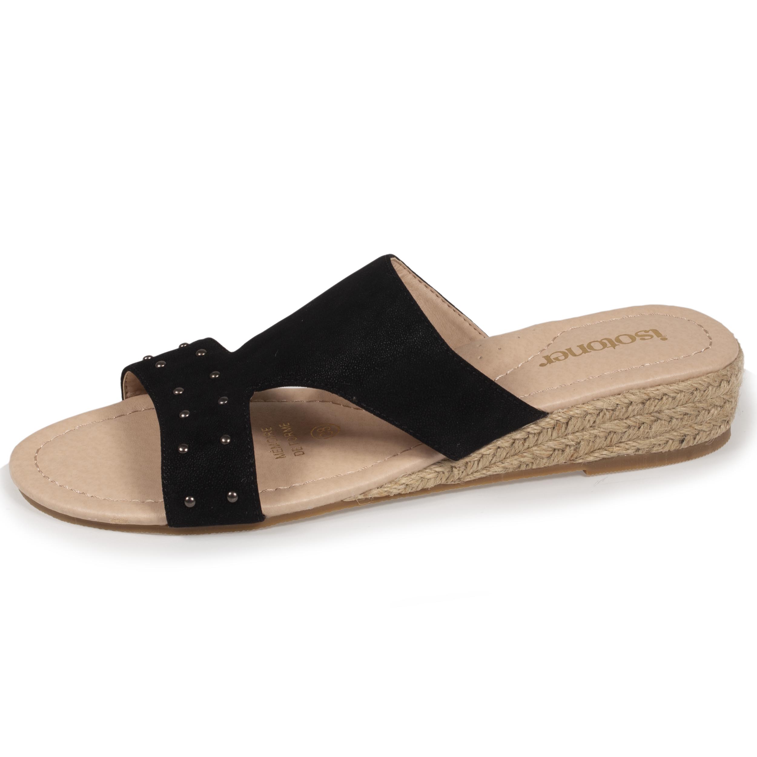isotoner-mules-femme-talon-corde-effet-su-d-noir-m-moire-de-forme image 1