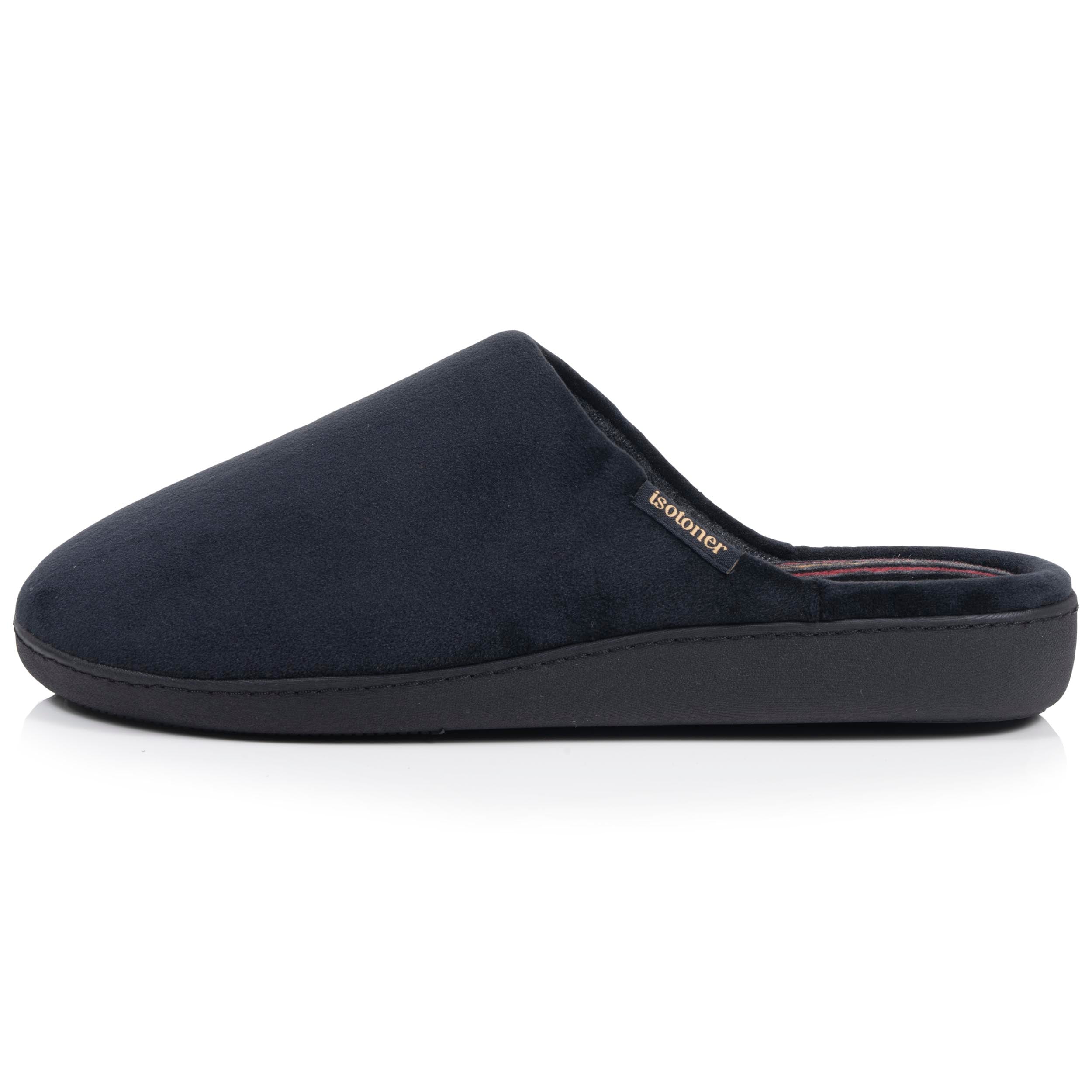 isotoner-chaussons-mules-homme-noir-rayures-bordeaux image 3
