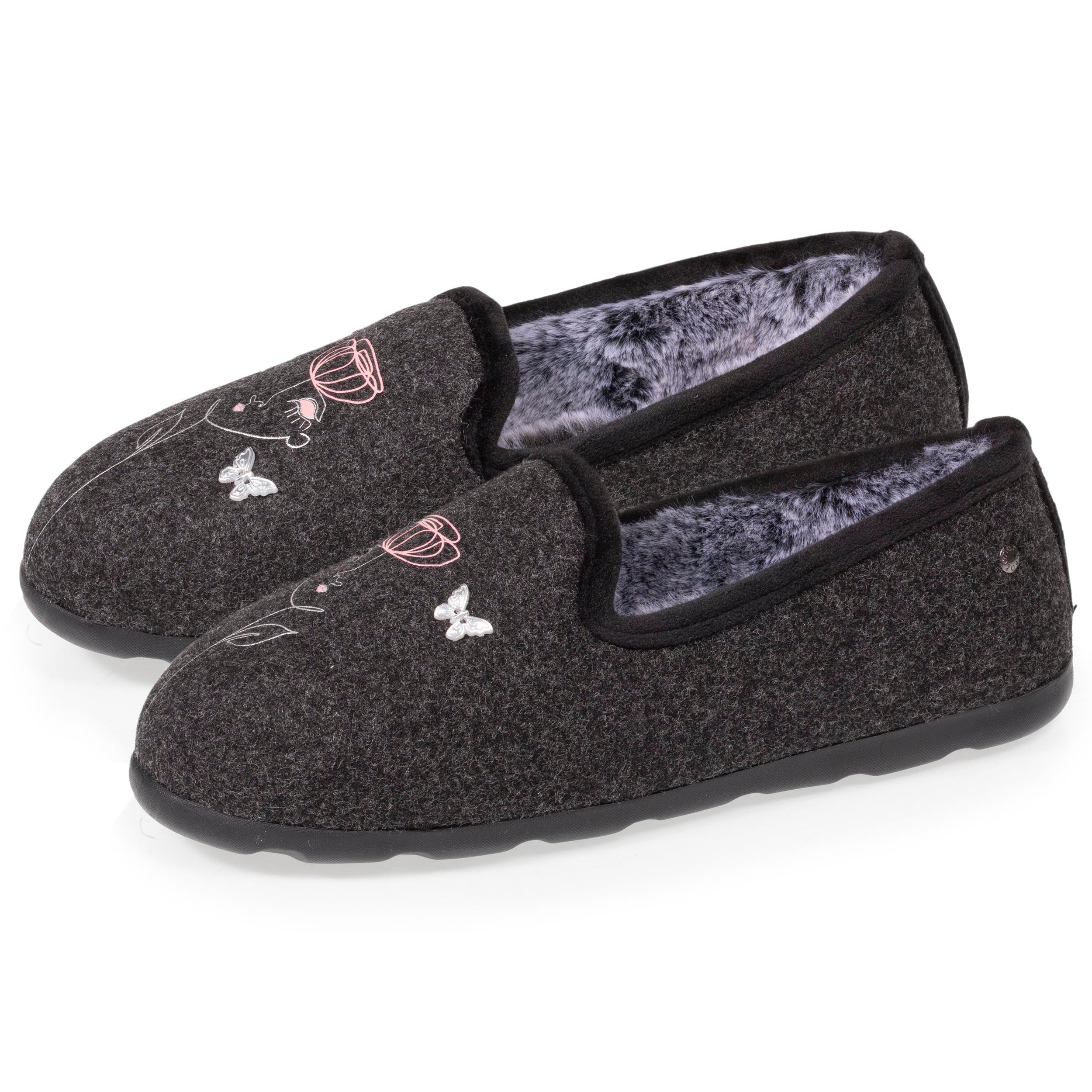 isotoner-chausson-slippers-femme-gris-dessin-everywear image 1