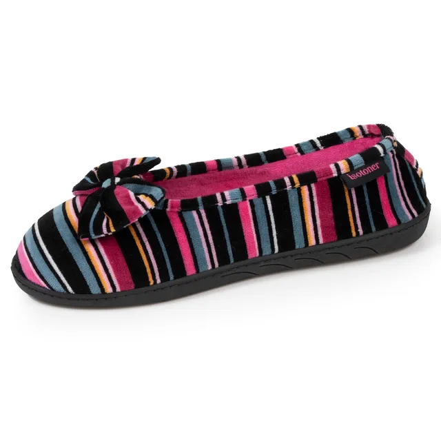 isotoner-chaussons-ballerines-femme-rayures-roses-m-moire-de-forme image 1