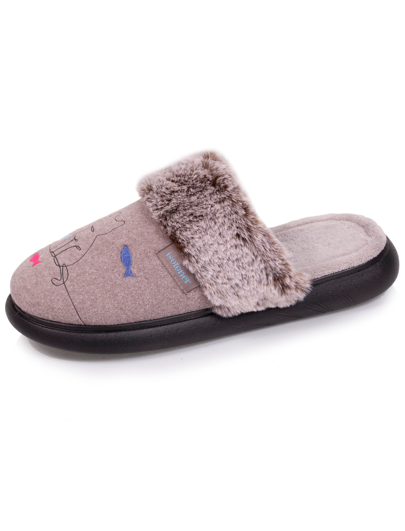 isotoner-chaussons-mules-femme-chat-taupe image 6