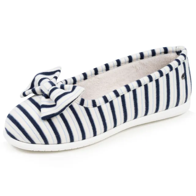 isotoner-chaussons-ballerines-femme-rayures-bleues-2 image 1