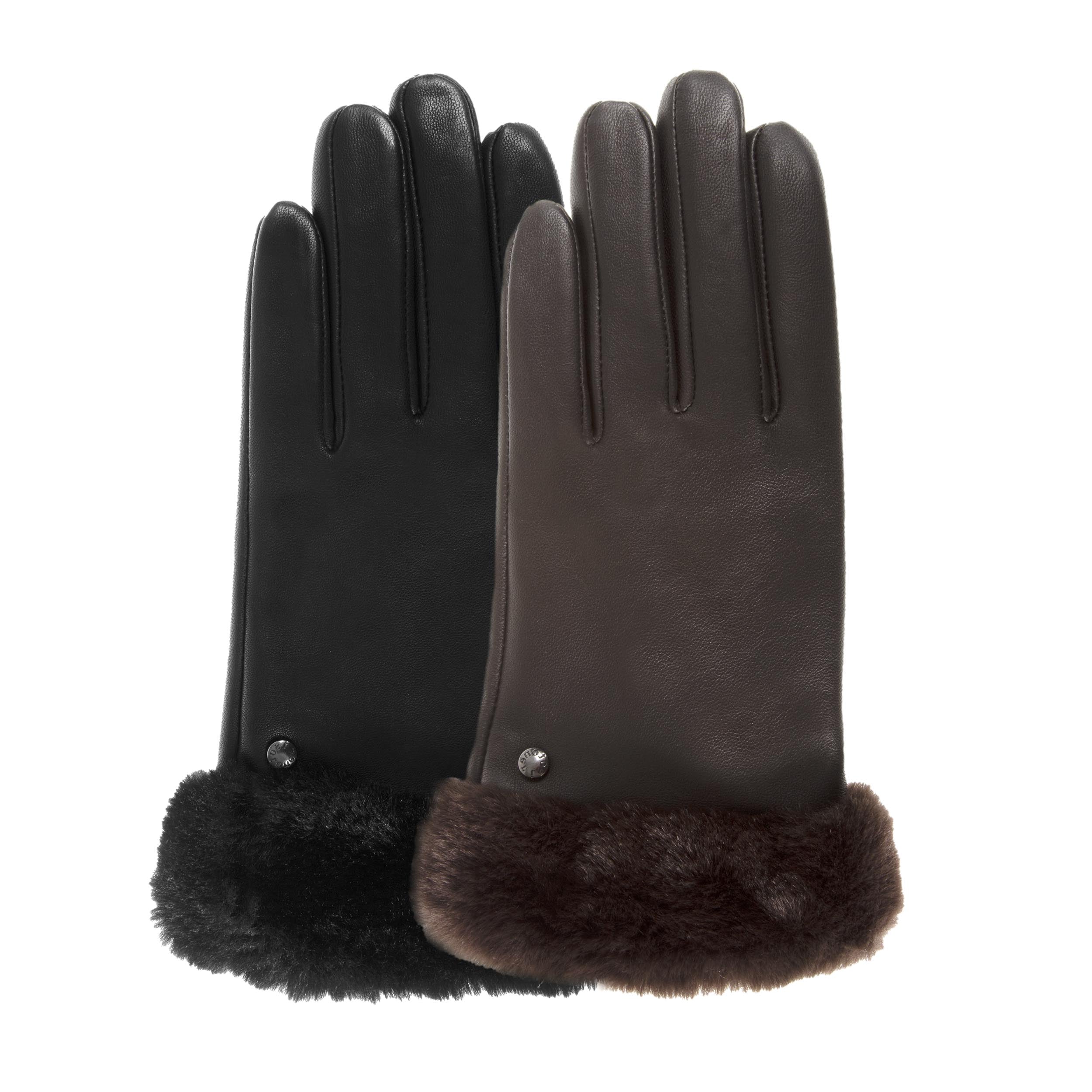 isotoner-gants-femme-cuir-bord-fourrure-noir-tactile image 3