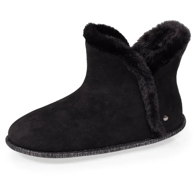 isotoner-chaussons-bottillons-femme-su-dine-noir-liser-fourrure image 1