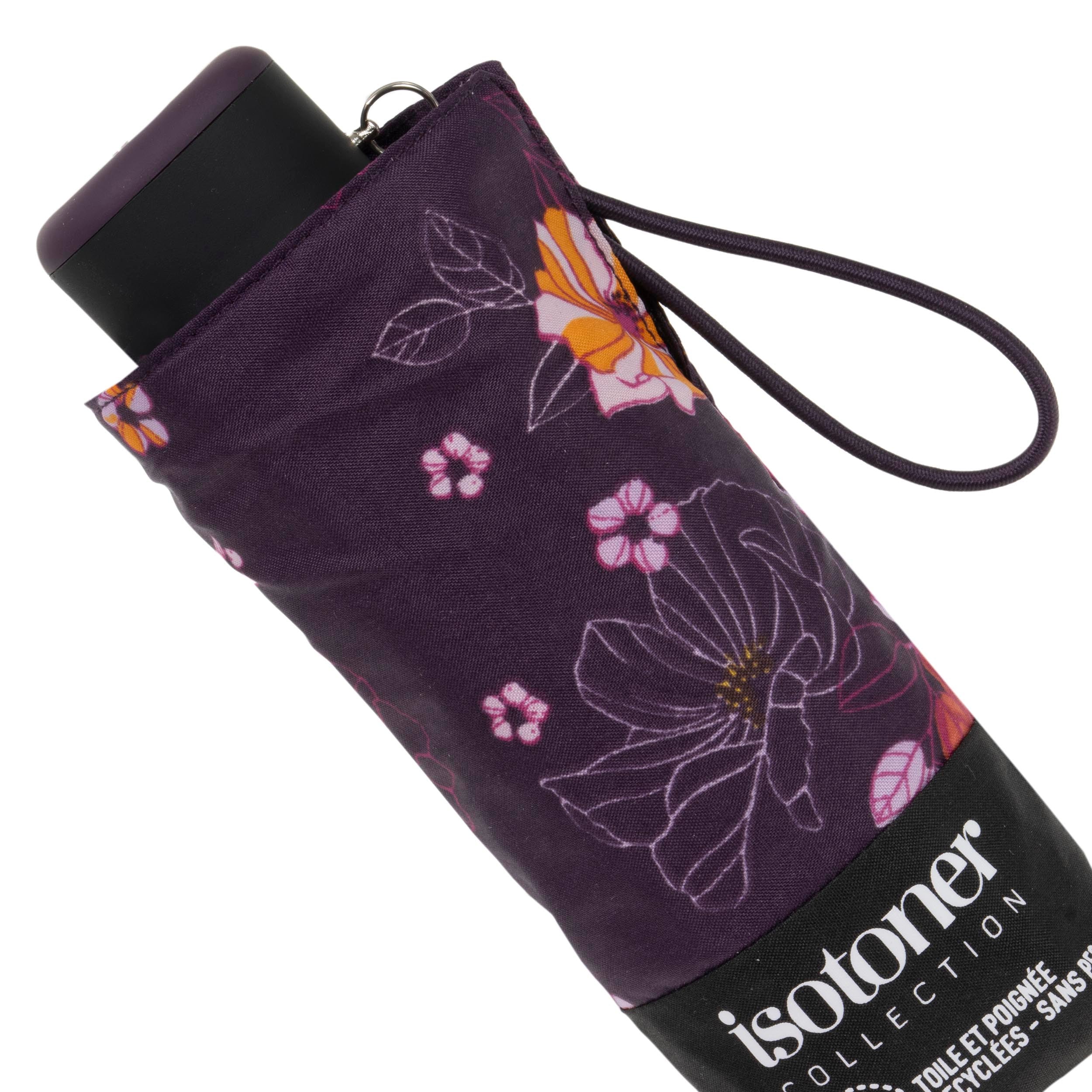 isotoner-parapluie-mini-slim-fleurs-aubergine-format-poche image 5