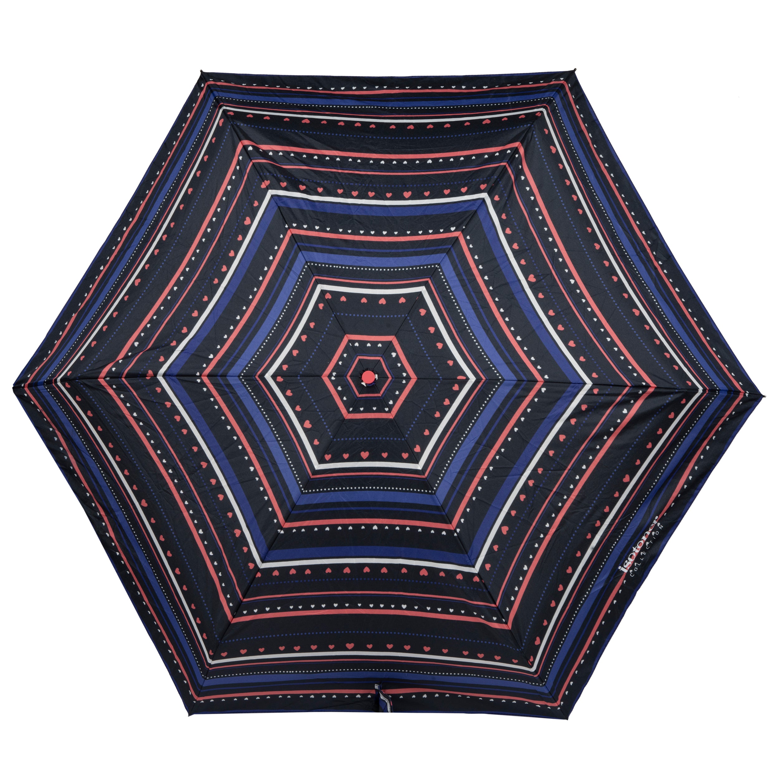 isotoner-parapluie-mini-slim-rayure-petit-c-ur-marine image 3