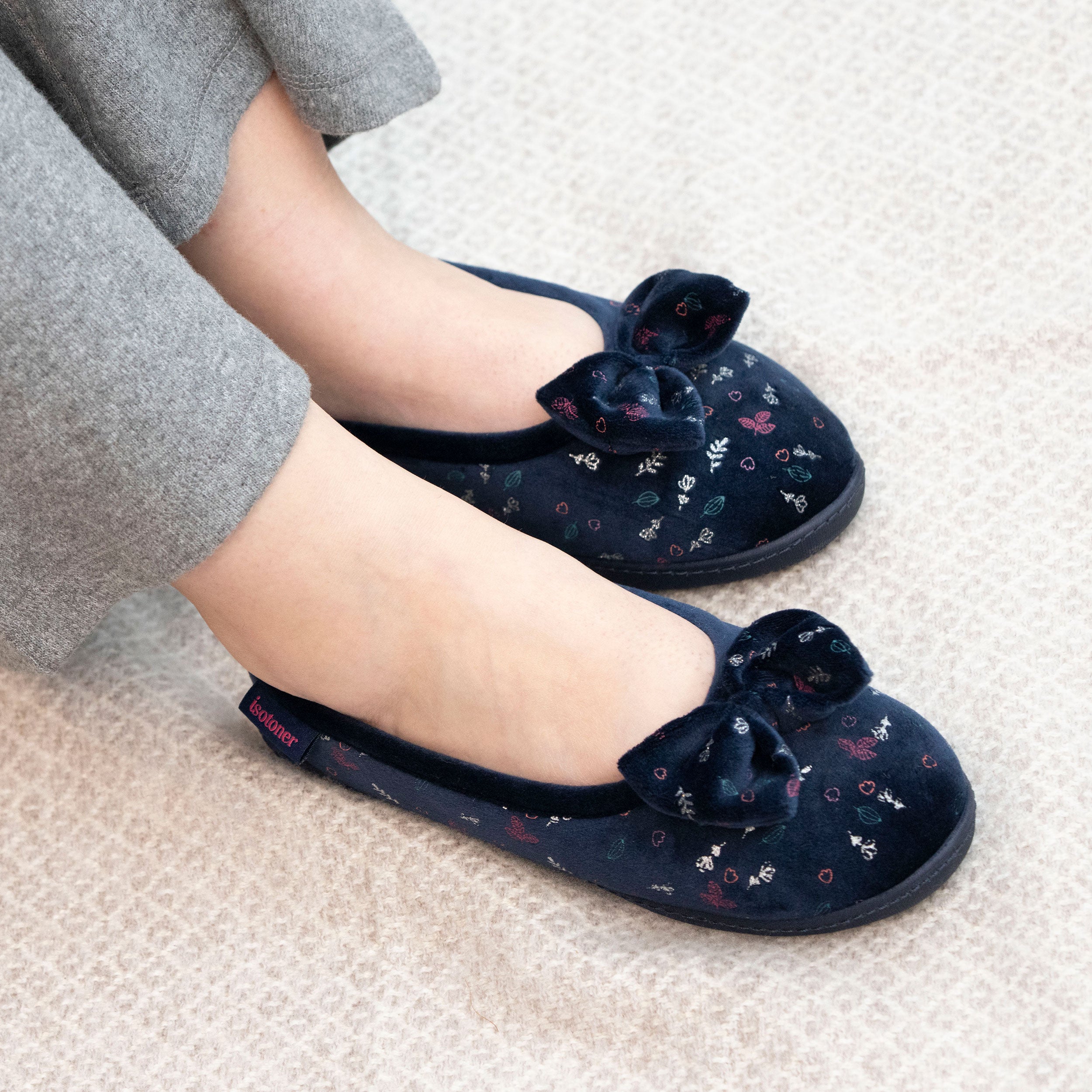 isotoner-chaussons-ballerines-femme-marine-m-moire-de-forme-2 image 2