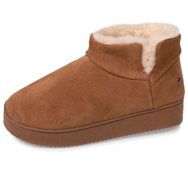 isotoner-chaussons-bottillons-cuir-femme-camel-semelle-plateforme image 1