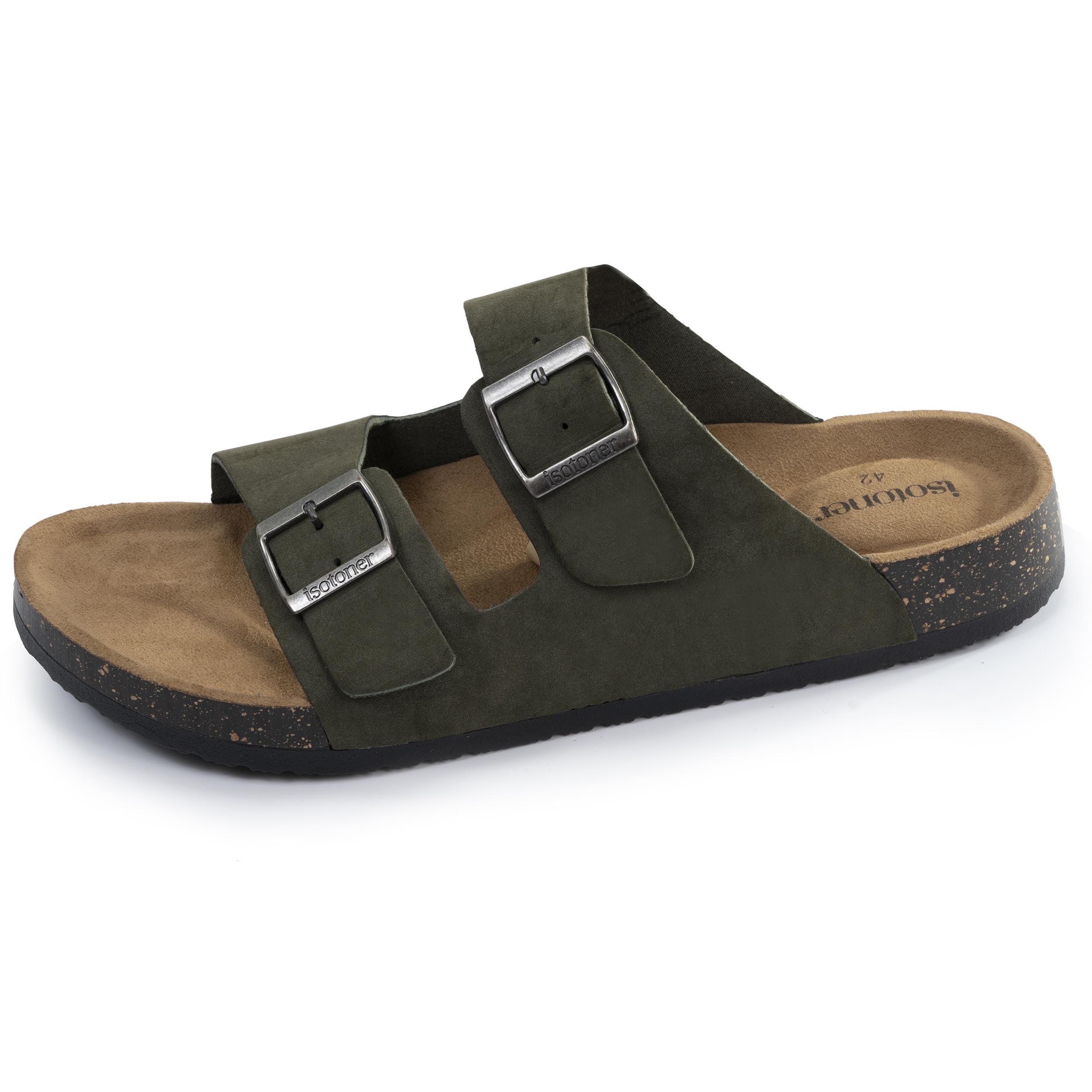 isotoner-mules-sandales-homme-double-bride-kaki-r-glable image 1