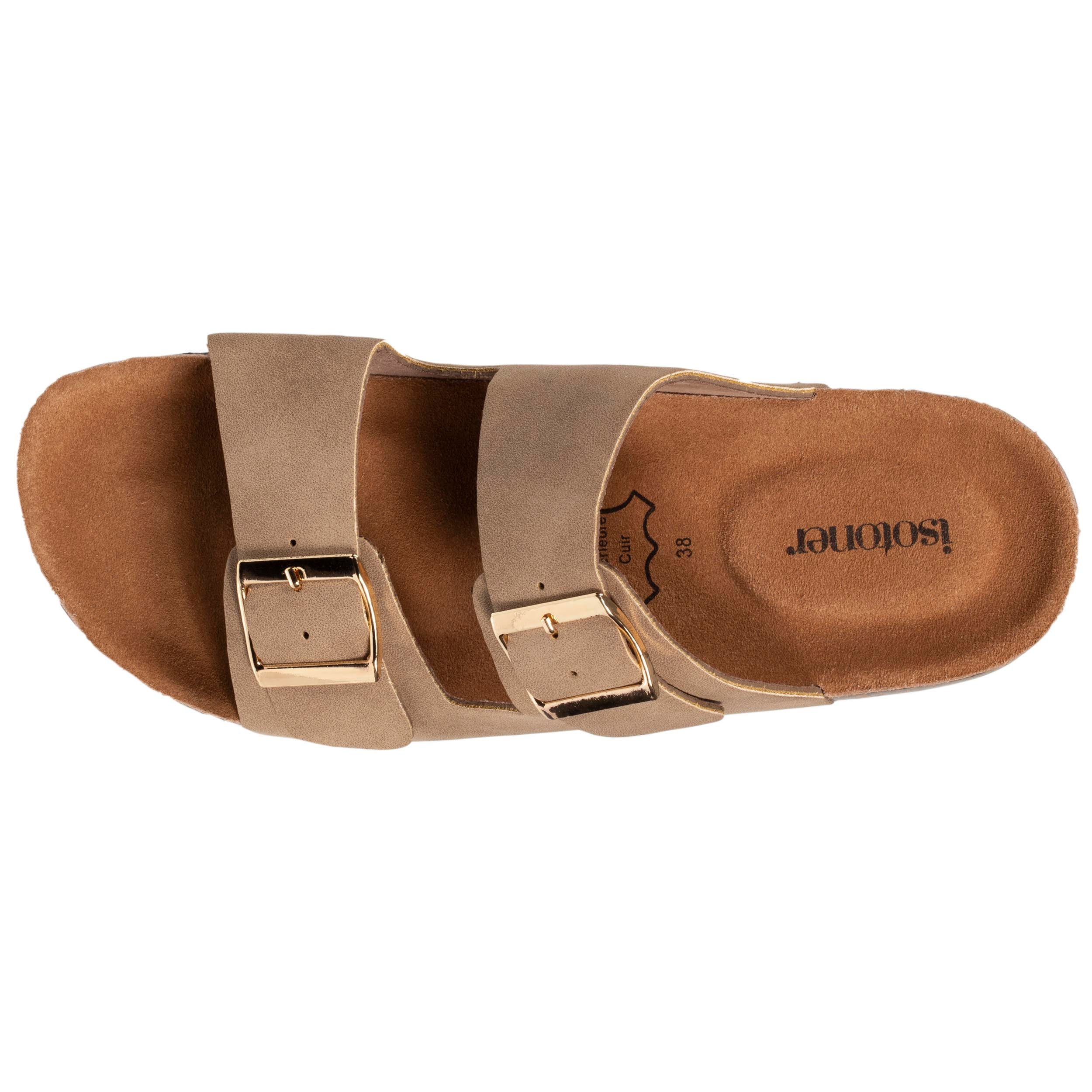isotoner-mules-sandales-femme-double-bride-taupe image 3