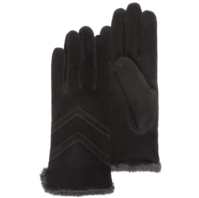 isotoner-gants-femme-tactiles-cuir-velours-noir-smartouch image 1