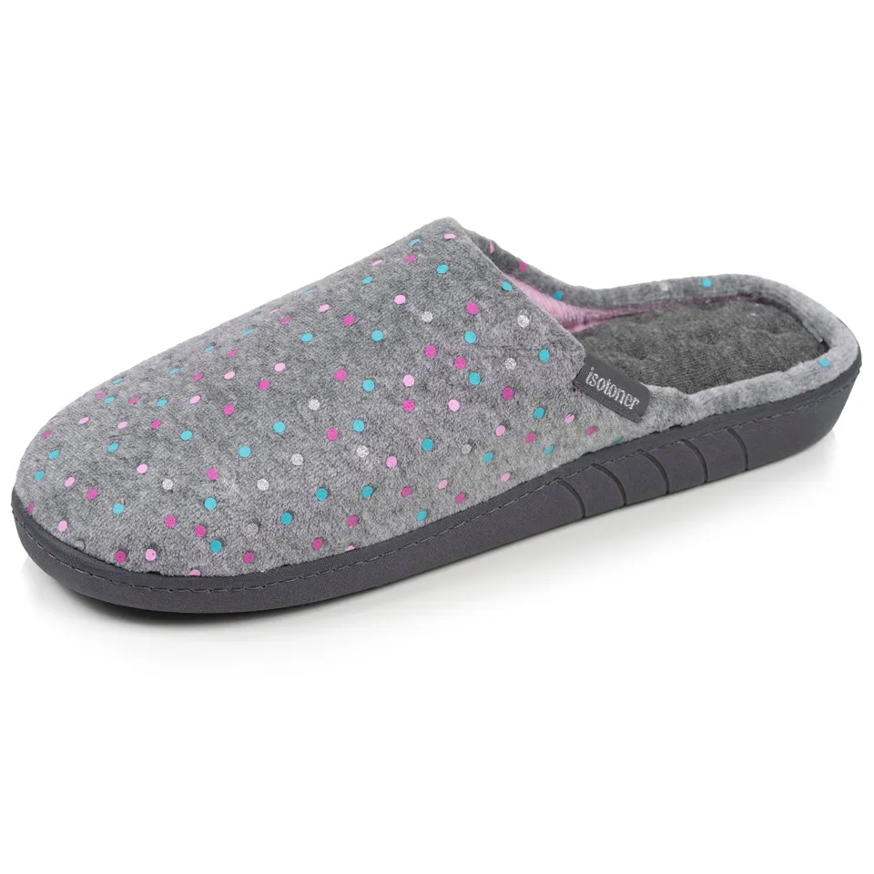 isotoner-chaussons-mules-femme-ergonomiques-pois-gris image 1