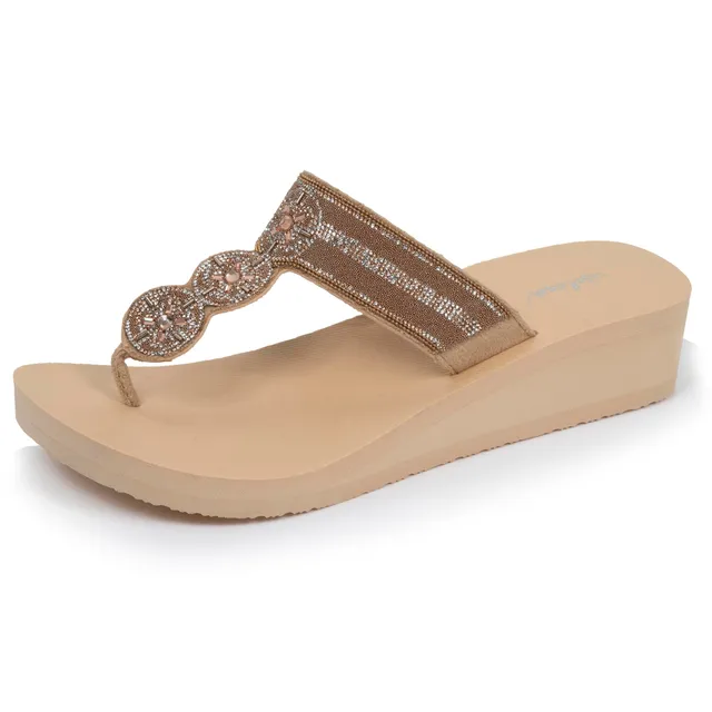 isotoner-tongs-femme-tige-large-strass-talon-4-cm-beige image 1