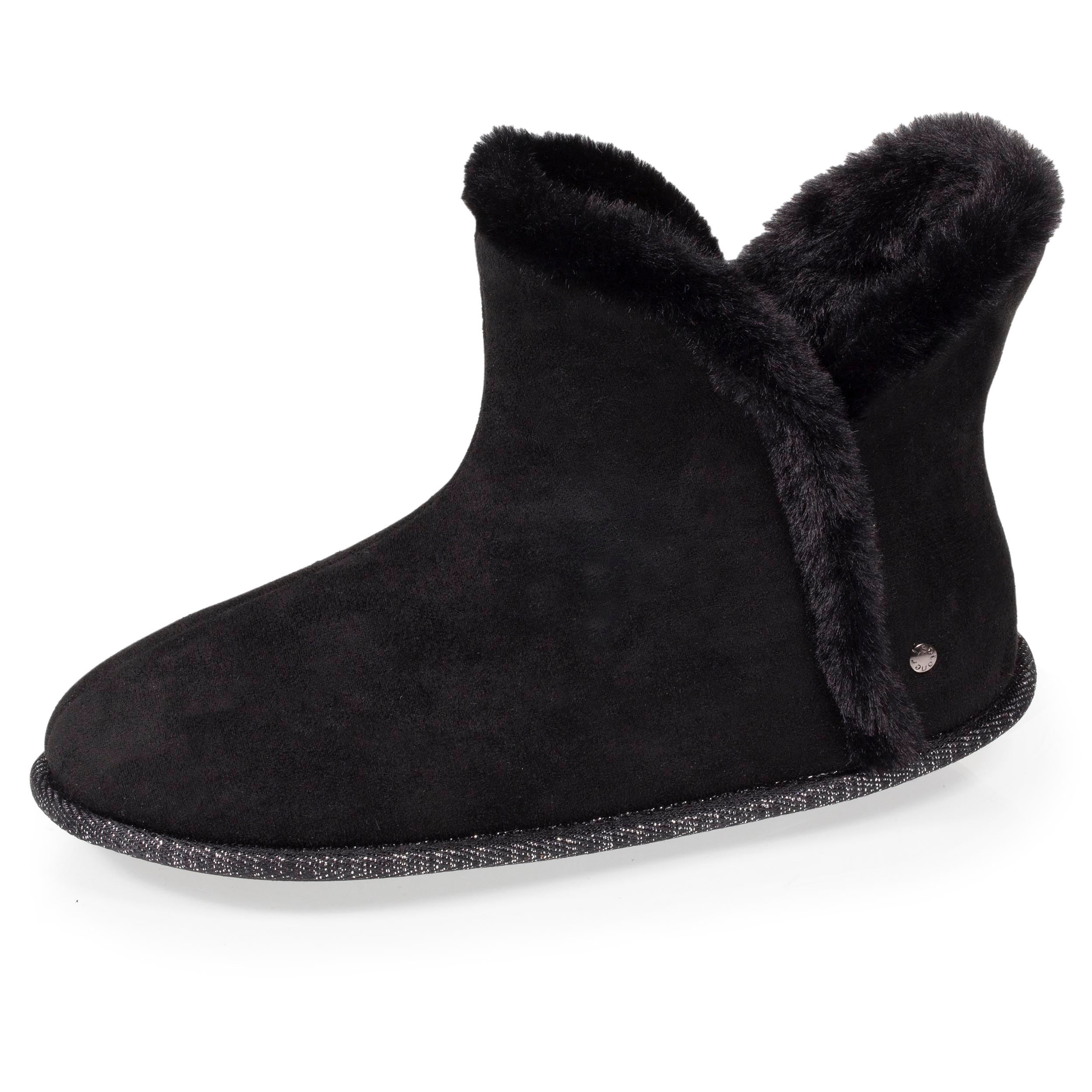 isotoner-chaussons-bottillons-femme-su-dine-noir-liser-fourrure image 1